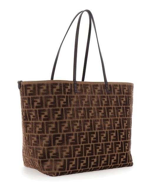 Fendi Brown 'Roll Large' Shopper With All-Over Ff Motif