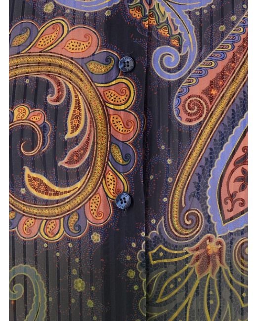 Etro Blue Shirt With Classic Collar And Paisley Motif All-Over I