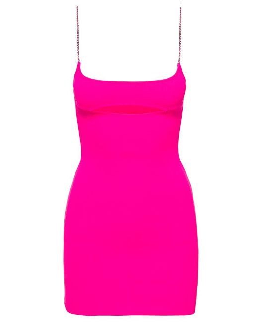 Gcds Pink Fuchsia Fitted Minidress With Cut-out Detail And Rhinestone Spaghetti Straps In Polyamide Woman