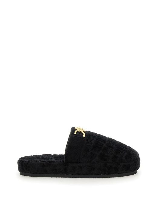 Versace Black Slippers With Fabric Logo Plate