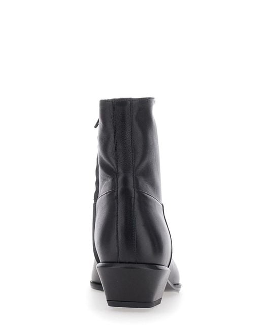 Semicouture Black Marisa Leather Bootie Ankle Boots With Leather And F