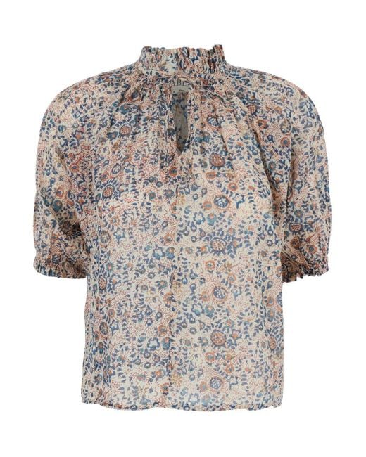 M.A.B.E Gray Blouse With Raised Collar And All-Over Printed Motif I