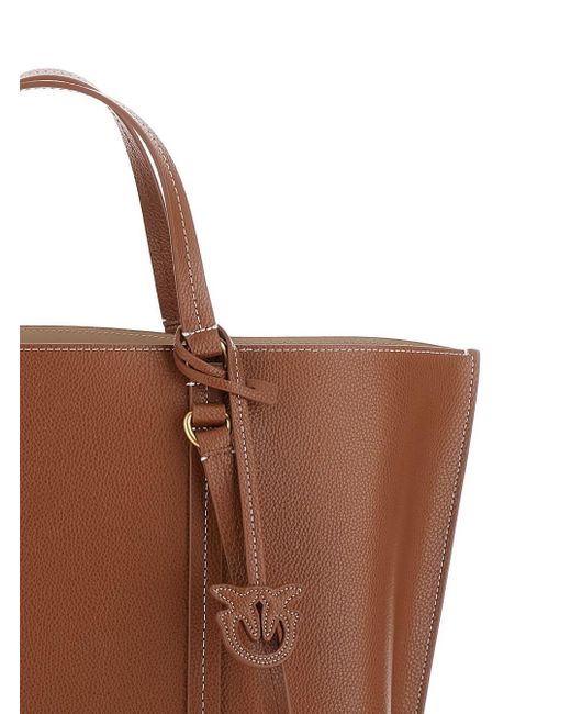 Borsa Shopper Large Con Charm Logo di Pinko in Brown