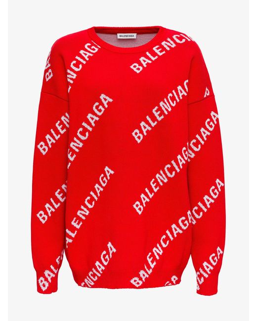 Balenciaga Red Oversized Logo Wool-blend Knit Sweater