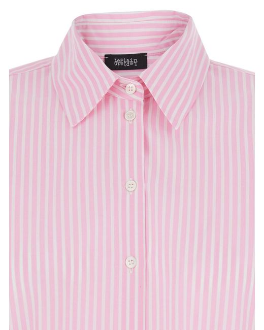 Le Plain Pink Shirt With Classic Collar And Striped Motif