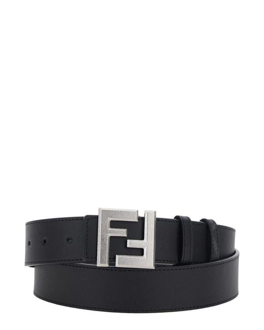 Fendi Black Reversible Belt With Square Ff Buckle for men