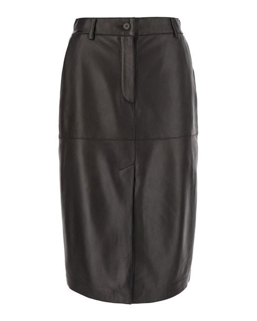 P.A.R.O.S.H. Gray Leather Skirt With Chic Details And