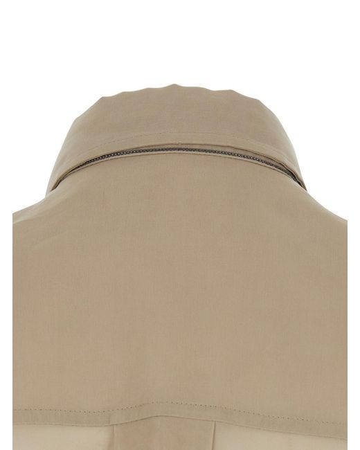 Brunello Cucinelli Natural Shirt With Classic Collar And Monil Detail On The Collar