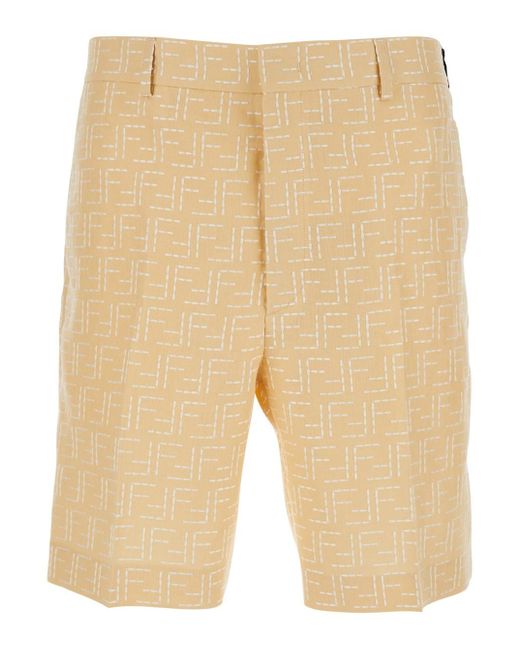 Pantalone Con Passanti Per Cintura E Motivo Ff All-Over di Fendi in Natural da Uomo