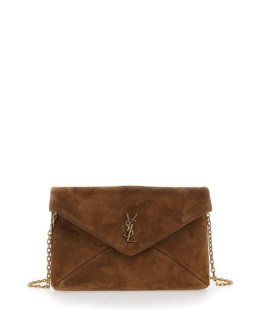 Saint Laurent Brown Ysl Pw Mbag Suede Satin Calf