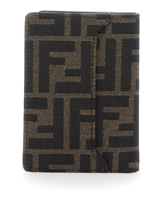 Fendi Black Card Holder With Logo On Front And Ff All Over Ff Motif for men