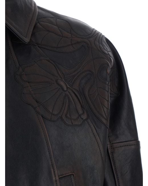 Golden Goose Deluxe Brand Black 'Journey' With Classic Collar And All-Over Floral Embroidery