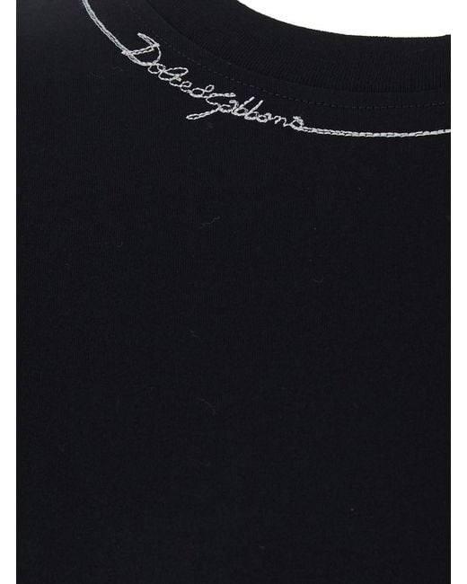 Dolce & Gabbana Black Dolce & Gabbana Crew Neck T-Shirt With Logo Lettering On The Neck for men