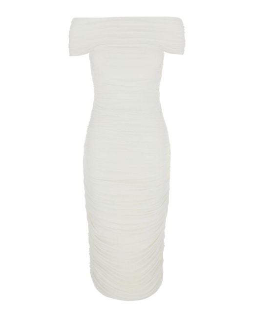 Norma Kamali White Dress With Square Neck And Ruching Design