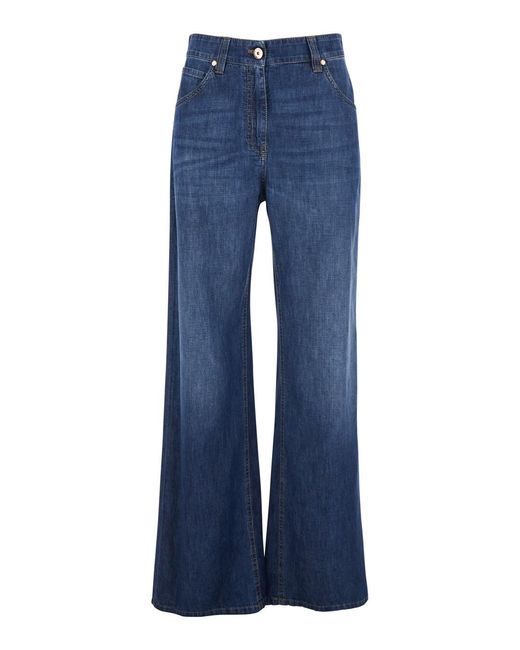 Brunello Cucinelli Blue Five-Pocket Jeans With Faded Effect