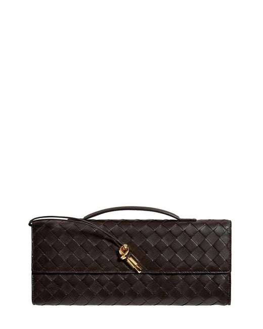 Bottega Veneta Gray 'Andiamo' Clutch With Knot Closure On The Front A