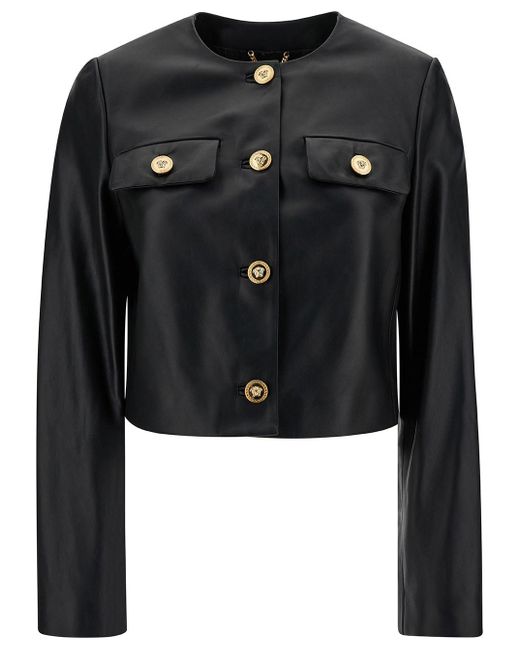 Versace Black Cropped Leather Jacket