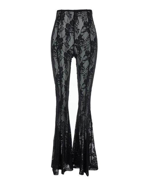 Pantalone 'Fishtai' Svasato Con Gamba Larga E Ricamo Flor di Norma Kamali in Black
