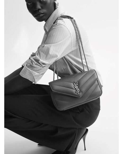 Saint Laurent Black 'Loulou' Small Crossbody Bag With Cassandre Plaque