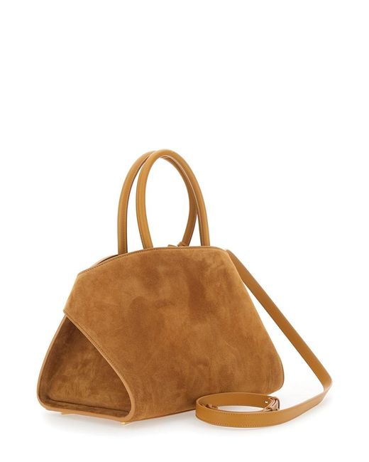 Ferragamo Brown 'Hug' Beigesmall Handbag With Logo And Gancini Buckle