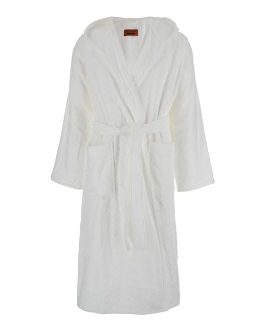 Missoni White Bathrobe With Zig Zag Motif