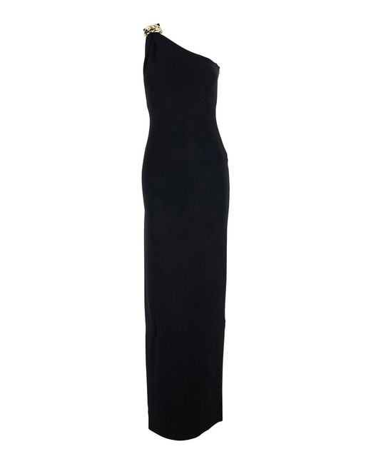 Elisabetta Franchi Black Long One-Shoulder Dress