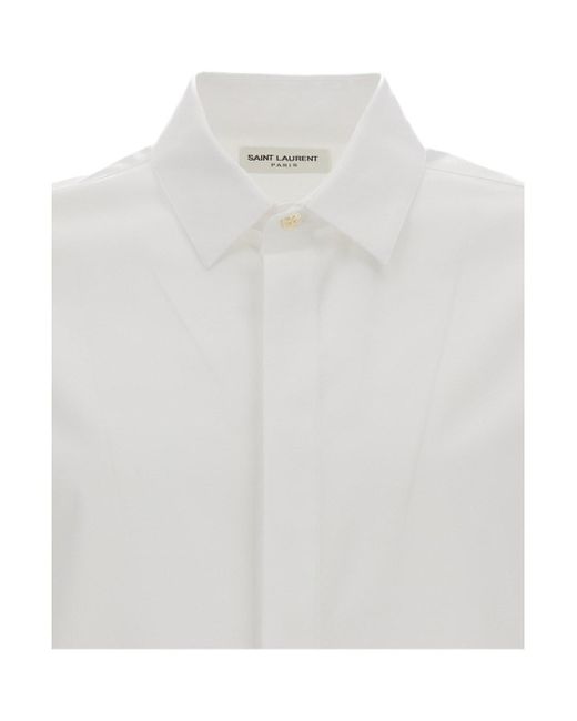Saint Laurent White Pointed Collar Long Sleeve Shirt for men