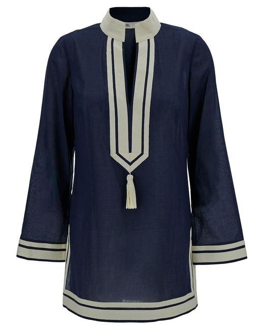 Tory Burch Blue Tunic With Cotton Tassel