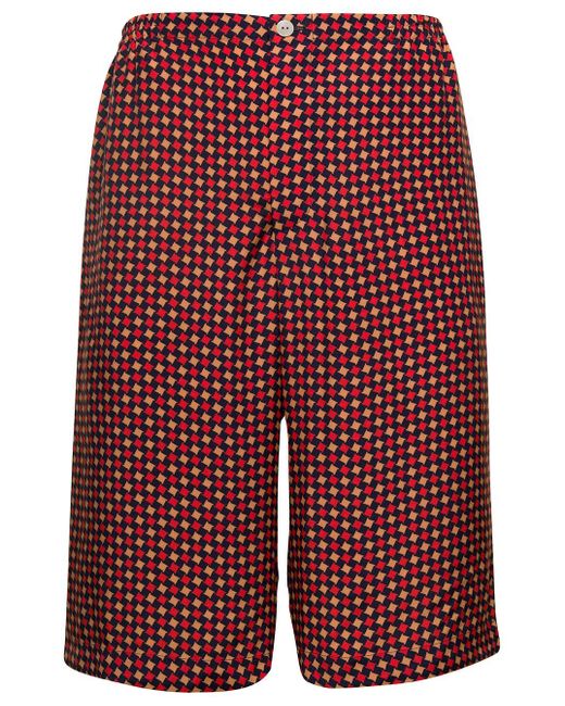 Gucci Red Geometric Houndstooth Print Shorts for men