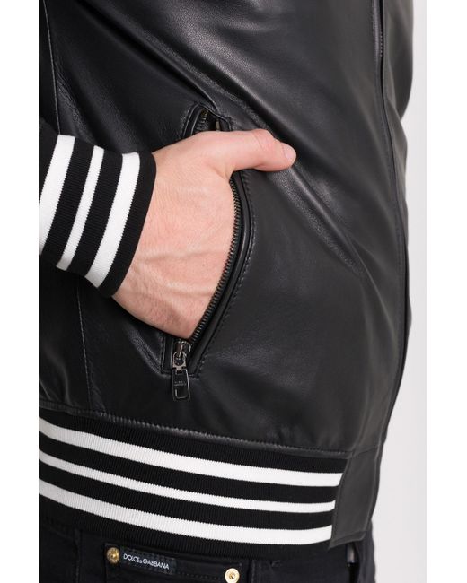 Dolce & Gabbana Gray Leather Varsity Jacket for men