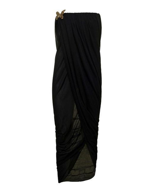 Blumarine Black Midi Bustier Dress With Butterfly Detail