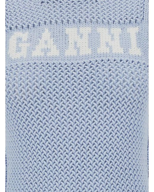 Ganni Blue Light Knit Vest With Intarsia Logo