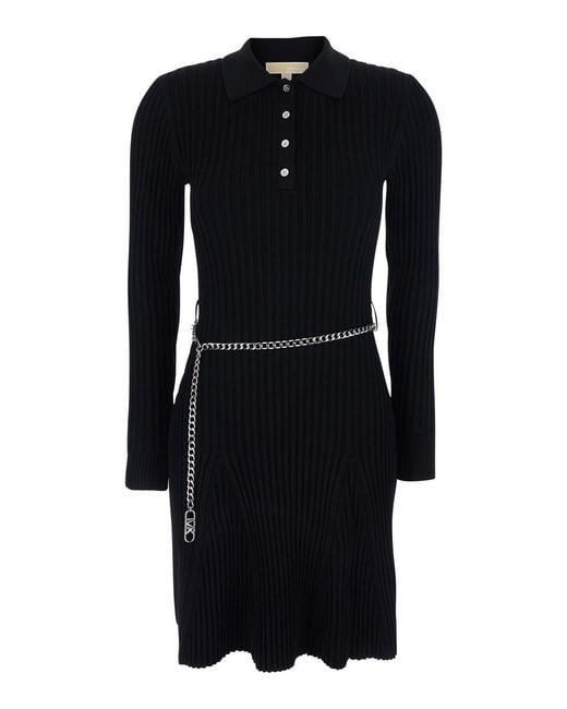 MICHAEL Michael Kors Black Flared Dress With Polo Collar, Viscose
