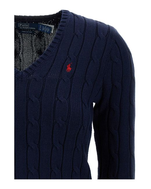 Polo Ralph Lauren Blue 'Kimberly' Cable-Knit Pullover With Pony Embroi