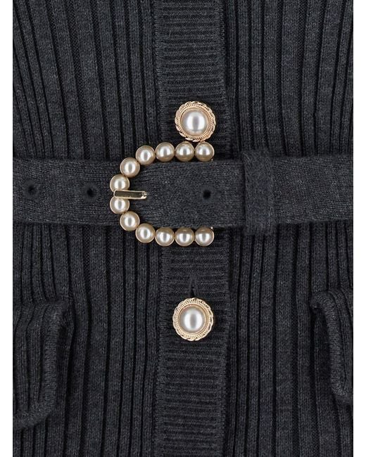 Self-Portrait Black Long Dress With V-Neck And Ribbed Design