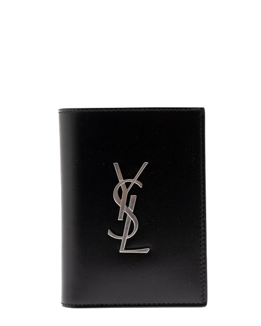 Saint Laurent Black Leather Wallet With Ysl Metal Logo for men