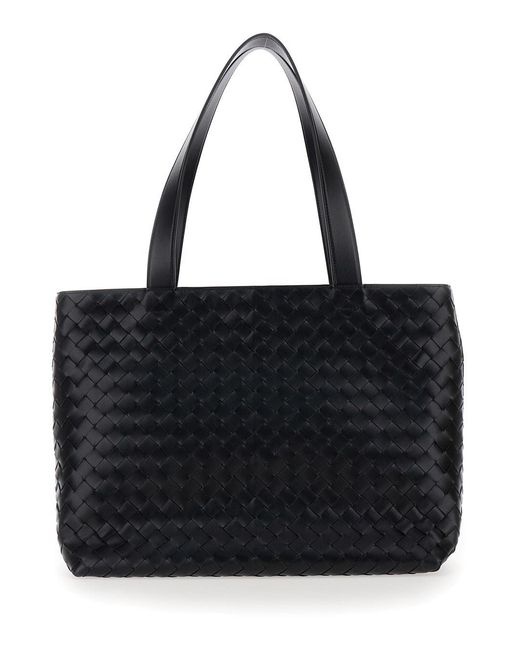 Bottega Veneta Black 'Small Intrecciato' Tote Bag With Zip Closure