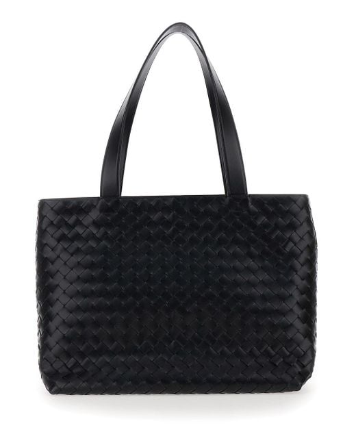 Bottega Veneta Black 'Small Intrecciato' Tote Bag With Zip Closure In for men