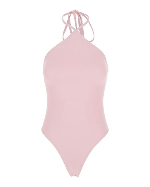Jacquemus Pink One-Piece Swimsuit V-Neck