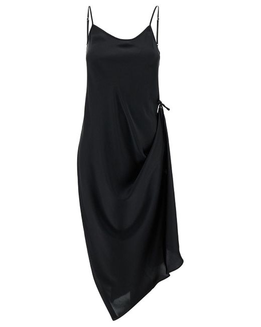 Low Classic Black Midi Slip Dress With Drawstring