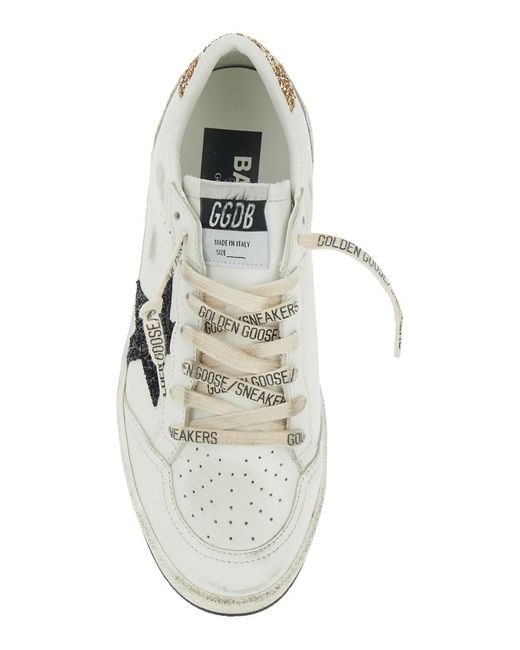 Golden Goose Deluxe Brand White Sneaker 'Ballstar' Low Top With Star Patch With Glitter And Glitter Heel And Logo Lettering