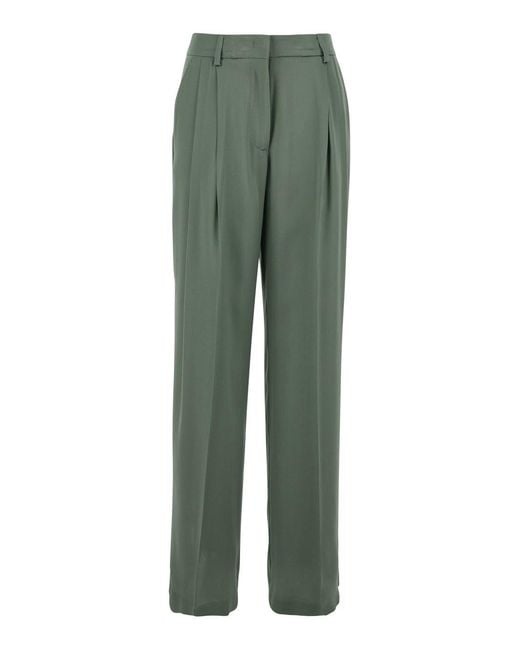 Semicouture Green Pants With Front Pleats And Hidden Closure
