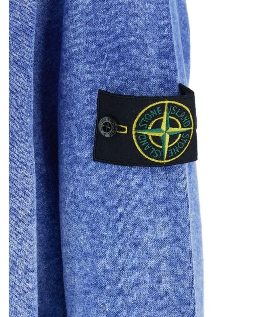 Stone Island Blue Crewneck T-Shirt With Logo Patch On The Sleeve for men
