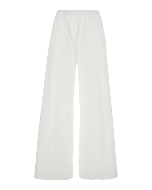 Antonelli White Cotton Pants With Elastic Waist For