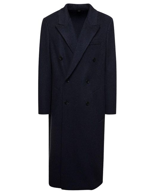 Cappotto lungo doppiopetto con bottoni tono su tono in camelhair grigio di Fendi in Blue da Uomo
