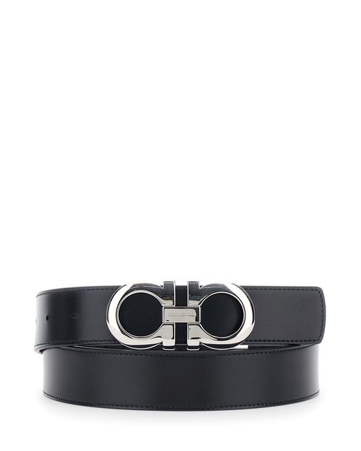 Ferragamo Black Reversible Leather Belt for men