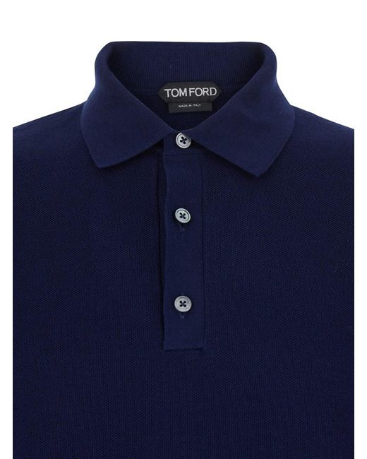 Tom Ford Blue Polo Shirt With Classic Collar And Front Button Closure for men