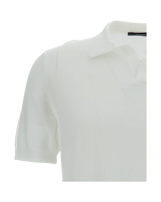 Tagliatore White Polo Shirt With Classic Collar Without Buttons for men
