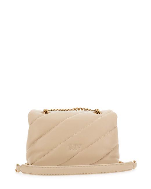 Borsa A Tracolla 'Mini Love Puff' Con Maxi Trapuntatura Obliqua di Pinko in Natural
