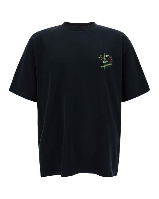 Drole de Monsieur Black T-Shirt With Slogan Esquisse Embroidery for men